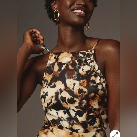 ANTHROPOLOGIE Conditions Apply  High Neck Floral Midi Slip Dress Size Large - Picture 6 of 13